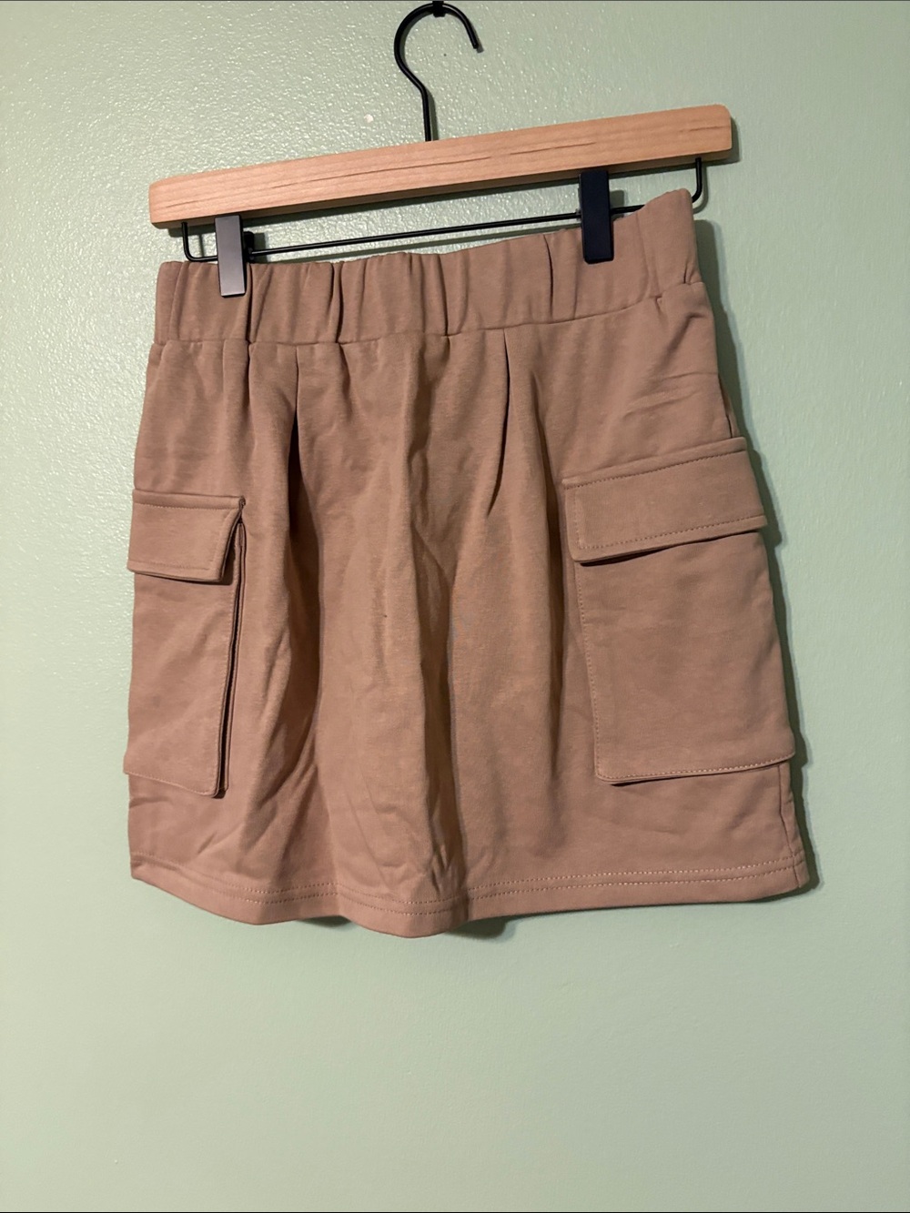 Stretch Cargo Mini Skirt in Tan
